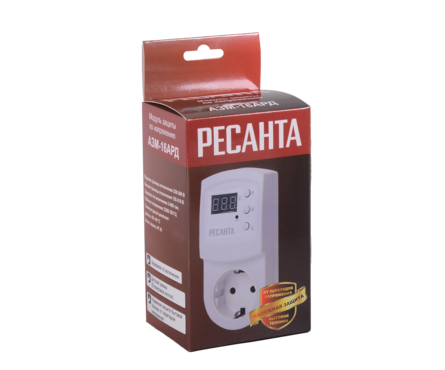 Блок защиты по напряжению АЗМ-16АРД регулируемый с дисплеем в розетку РЕСАНТА Фотография_4