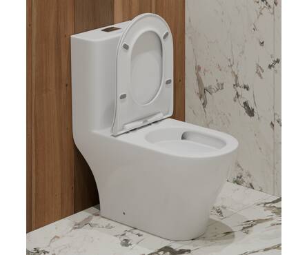 Унитаз-монолит безободковый EVAGOLD Т1085 тонкое сиденье ДП (с гофрой и подводкой) Фотография_2