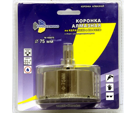 Коронка алмазная по керамограниту 75 мм с центрирующим сверлом TRIO-DIAMOND Фотография_1