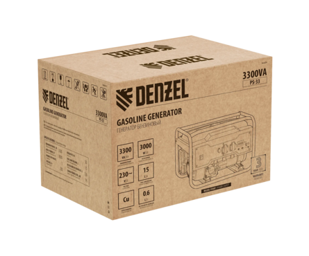 Генератор бензиновый 3.3 кВт 230В бак 15 л ручной стартер PS 33 DENZEL Фотография_11