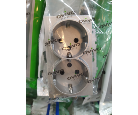 Розетка OVIVO QUANTUM 2 поста, с заземлением, серебро Фотография_3