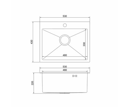 Мойка 53х43 см (3.0 мм) настольный монтаж 3 1\2 22 см с сифоном Сатин нано MIXLINE Фотография_3
