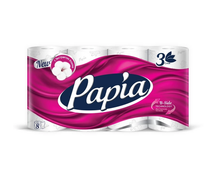 Бумага туалетная 3 слоя белая Papia (8 рул/уп) Фотография_0