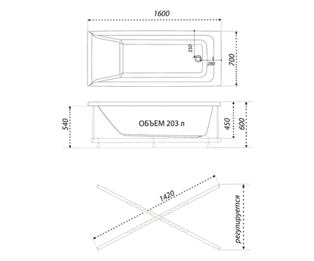 Ванна акриловая 1600x700 мм (каркас+сифон+экран) Тори ТРИТОН Фотография_6