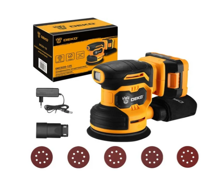Шлифмашина эксцентриковая аккумуляторная 125 мм, 20 В, АКБ 1, 2 Ач DKCG20-125 DEKO Фотография_3