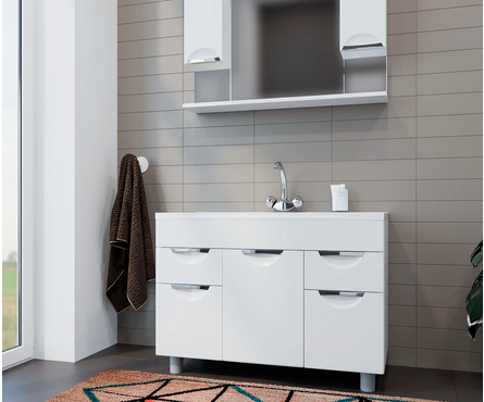 Тумба для ванной Этьен 100 белый с умывальником Нелли - 100 литьевой мрамор (ПВХ) Фотография_2