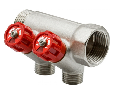 Коллектор VRT, 2 выхода, 1х1/2 наружная резьба с регулировочными вентилями Фотография_2