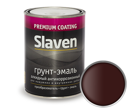 Грунт-эмаль по ржавчине SLAVEN 3 в 1, коричневый (3.2 кг) Фотография_0