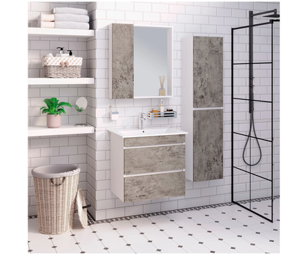 Шкаф-пенал Runo Манхэттен-35, подвесной, универсальный, серый бетон, 300х350х1500 мм Фотография_3