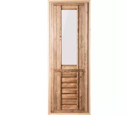 Дверь со стеклом матовым искус состарен 1,9х0,7 м.,липа Класс А, кор из сосн Фотография_0