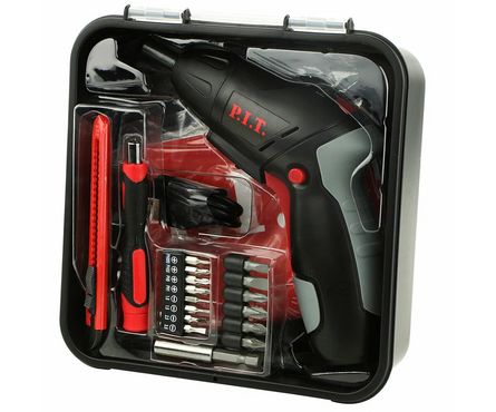 Аккумуляторная отвертка 3.6 В, встр Li акк. 1.3 Ач, 3.5 Нм. бит 15 шт, USB заряд., фонарик, кейс P.I.T. Фотография_4
