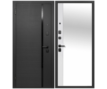 Дверь входная ФЕРРОНИ 9 см Черное Зеркало Эмалит Белый левая 960х2050 мм Фотография_0