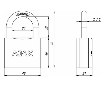 Замок навесной 48 мм всепогодный автозапирание PD-0150 AJAX Фотография_1