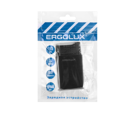 Адаптер сетевой 1USB 5B/2A черный ERGOLUX Фотография_2