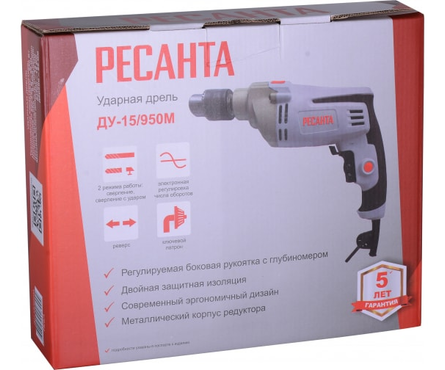 Дрель ударная 950 Вт, 0-3000 об/мин, ДУ-15/950М РЕСАНТА Фотография_6