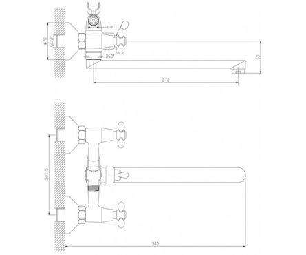 Смеситель для ванны двухвентельный DOMINOX длинный гусак хром 1/2 кер Champion 143 Фотография_2