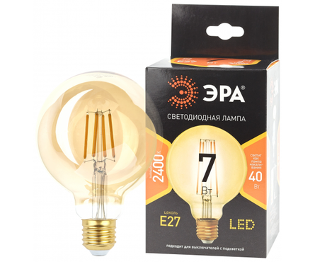 Лампа светодиодная 7 Вт Шар золотой Е27 G95 теплый свет филаментовая Эра Фотография_1