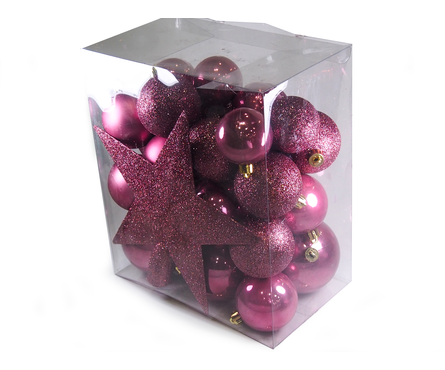 Набор елочных шаров и звезда d 3/6/8/20 см розовые (30 шт/уп) Фотография_1