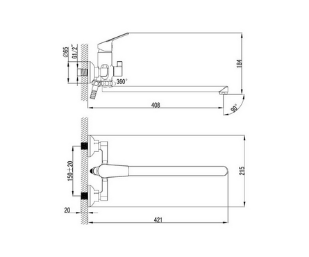 Смеситель для ванны однорычажный MILARDO длинный гусак хром 35к Nelson NELSBLCM10 Фотография_2