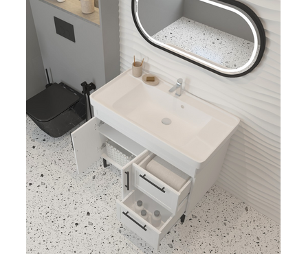 Тумба для ванной Софа 100 белая с умывальником Дуглас 1050/Виктория 100 Фотография_3