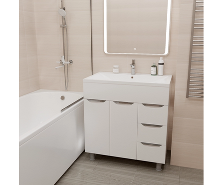 Тумба для ванной Этьен 80 белый с умывальником Нелли - 80 литьевой мрамор (ПВХ) Фотография_2