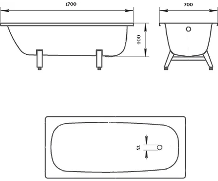 Ванна стальная Donna Vanna, с антибактериальным покрытием, белая, 170х70x40 см  Фотография_2