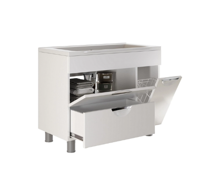 Тумба для ванной MIXLINE Этьен 90 белая с бельевой корзиной с умывальником Элен - 90 (ПВХ) Фотография_1