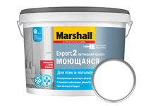 Краска латексная Marshall EXPORT 2, моющаяся для стен и потолков, глубокоматовая, база BW (белая), 9 л