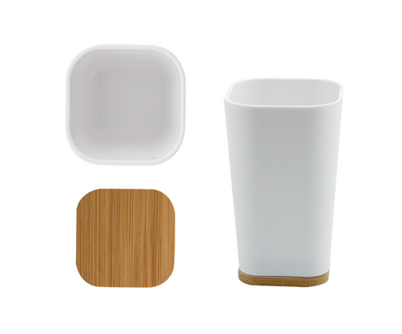 Набор аксессуаров для ванной настольный пластик Белый-бамбук САНАКС Фотография_6