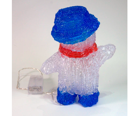 Фигурка светодиодная 20 см Снеговик в синей шляпе акрил с подсветкой Фотография_3
