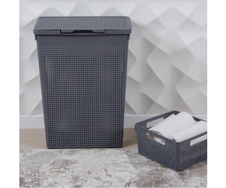 Корзина для белья с крышкой Violet «Лофт» серая, 50 л  Фотография_1