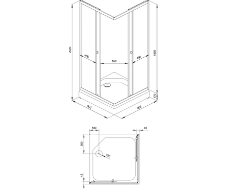 Душевое ограждение квадрат 900х900х2020х4 мм низкий поддон+сифон Вента-Хром ТРИТОН Фотография_3