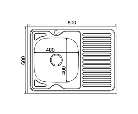 Мойка 60х80 см (0.8 мм) накладная левый вып 3 1\2 18 см с сифоном MIXLINE Фотография_1