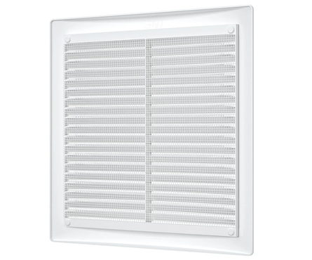 Решётка ПВХ вентиляционная вытяжная с сеткой без рамки 200х200 мм белая Фотография_1