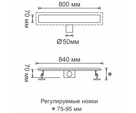 Трап сливной горизонтальный выход D 50 мм нерж. 70х700 мм K80307-70 GERHANS Фотография_1