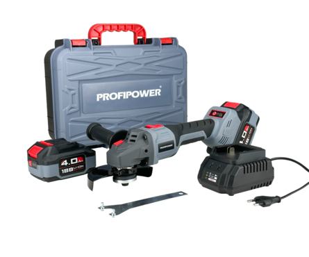 УШМ 125 мм 18B, 8500 об/мин, Li-Ion аккум, бесщеточная 2 шт, 4 Ач, PROFIPOWER Фотография_7
