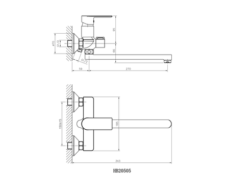 Смеситель для ванны однорычажный HAIBA длинный гусак хром 35к Фотография_1