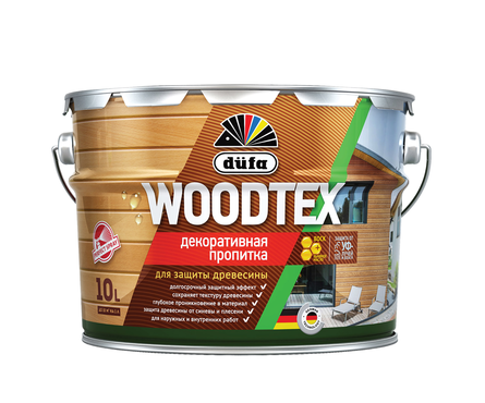 Пропитка декоративная для защиты древесины Dufa Woodtex, алкидная, белая, 10 л Фотография_0