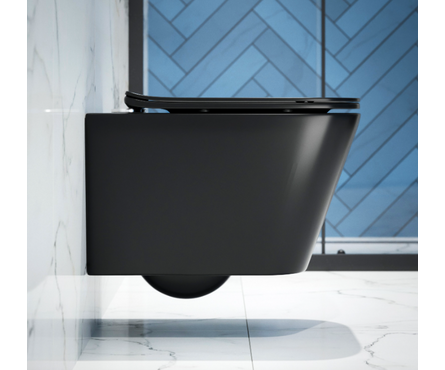 Унитаз подвесной безободковый K633ВМ черный матовый сиденье тонкое ДП крепления EVA GOLD Фотография_3