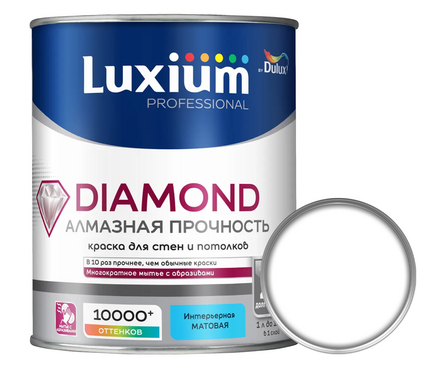 Краска интерьерная моющаяся глубокоматовая ВД ДЮЛАКС ЛЮКСИУМ Diamond Matt белая БАЗА BW 1 л Фотография_0
