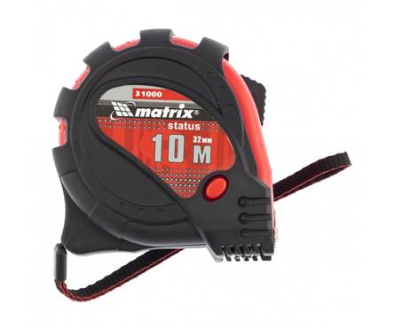 Рулетка MATRIX Status magnet 3 fixations, 10 м х 32 мм, обрезиненный корпус, зацеп с магнитом Фотография_0