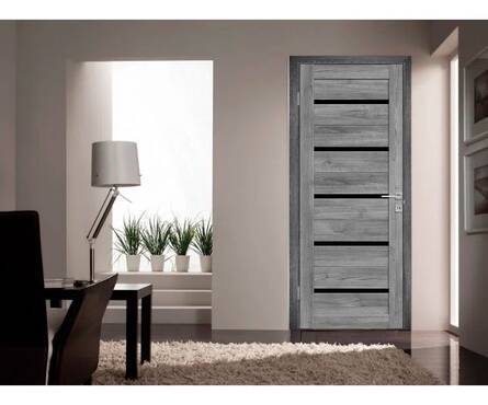 Дверь межкомнатная Лайт Шале Графит 7/11 со стеклом черный лак 800х2005 мм Фотография_1