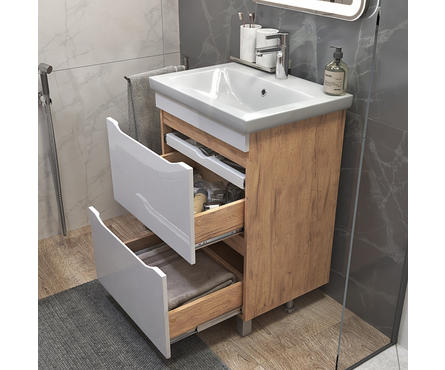 Тумба для ванной ГРАНИ-60 белый/дуб золотой с ум. COMO-60 VIGO Фотография_2