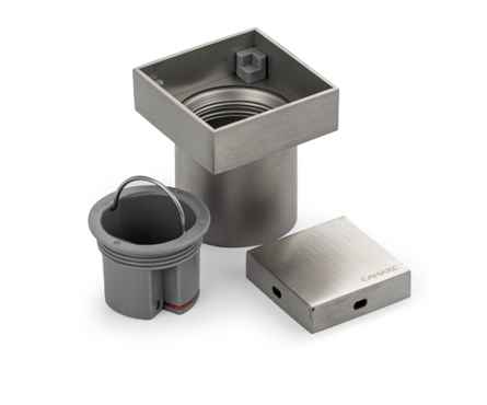 Трап сливной вертикальный выход D 50 мм нержавейка с сухим затвором сатин 60х60 мм Фотография_1