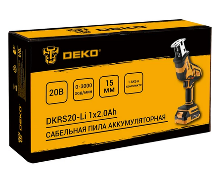 Пила сабельная аккумуляторная 20 В, 0-3000 об/мин, 1 аккум. 2.0 Ач DKRS20-Li DEKO Фотография_2