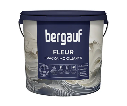 Краска интерьерная моющаяся, глубокоматовая ВД BERGAUF Fleur белая/база А, 4.5 л Фотография_1