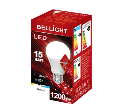 Лампа светодиодная 15 Вт Груша Е27 4000К белый свет Belligh Фотография_1