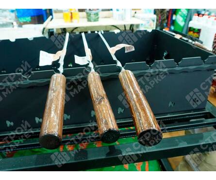 Шампур угловой 600х12х1.5 мм с цельной деревянной рукояткой нержавеющая сталь Фотография_2