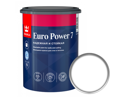 Краска ВД Tikkurila EURO POWER-7 моющаяся для стен и потолков, белая (0.9 л) Фотография_0