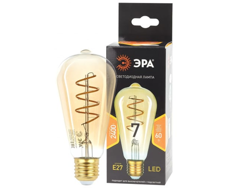 Лампа светодиодная 7 Вт Груша золото Е27 ST64 теплый свет филаментная Эра Фотография_1